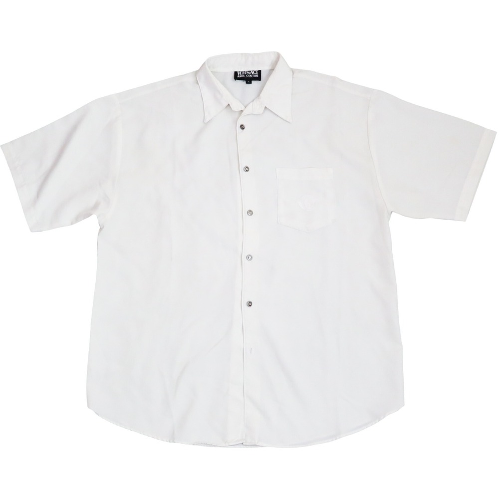 Vintage Versace Jeans‎ Couture Button Up Shirt Mens L Ivory Medusa Short Sleeve